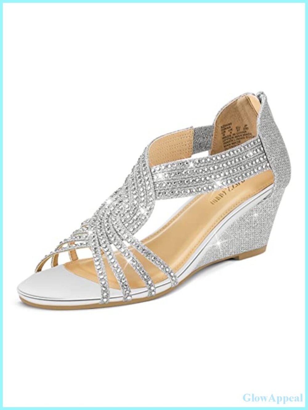 Faux Leather Low Wedge Sandals Rhinestone Open Toe Dress Shoes